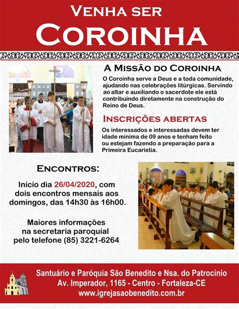 Inscrições Abertas Para Novos Coroinhas Da Paróquia São Benedito