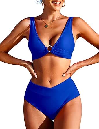 Amazon AI MAGE Women High Waisted Bikini V Neck Swimsuit O Ring