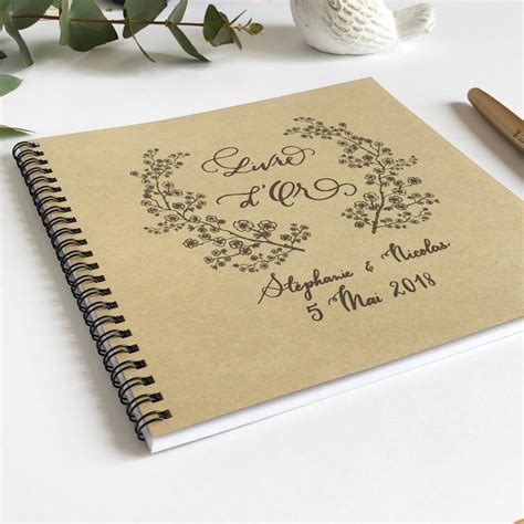 Livre D Or Mariage Kraft Personnalis Spirales Fleurs De Cerisier Et