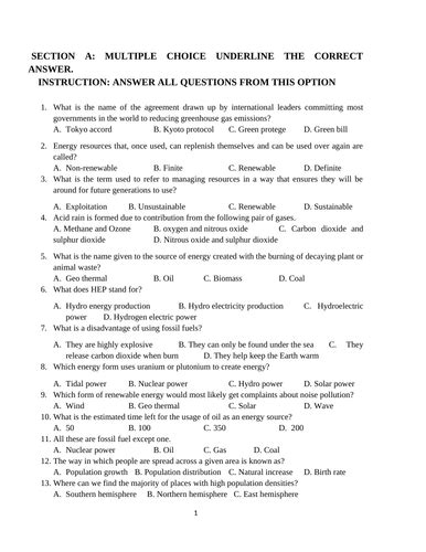 Geography Examination For Ks3 Year 9 With Mark Scheme Teaching