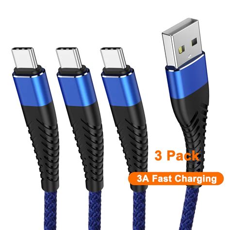 3packsset 10ft Braided Usb C To Usb Cable Blue