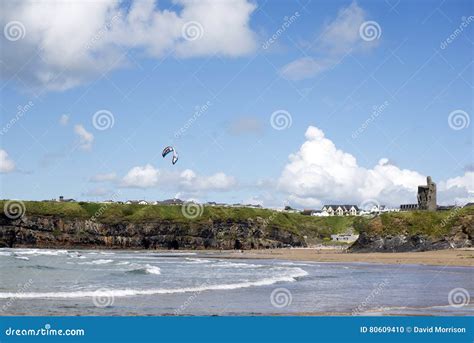 Lone Kite Surfer Surfing at Ballybunion Beach Stock Photo - Image of ...