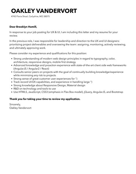 Ux And Ui Cover Letter Velvet Jobs