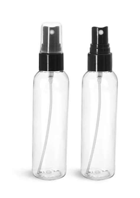 Clear PET Cosmo Round Bottles With Smooth Black Disc Top Caps