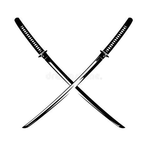 Dos Espadas Cruzadas Samurai Katana Dise O Vectorial En Blanco Y Negro