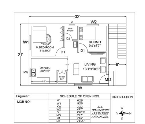 2 BHK Small House Plan AutoCAD Drawing Download DWG File