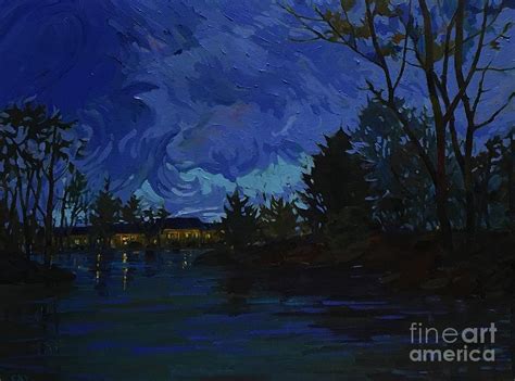 Night Lake Painting By Celine K Yong Fine Art America