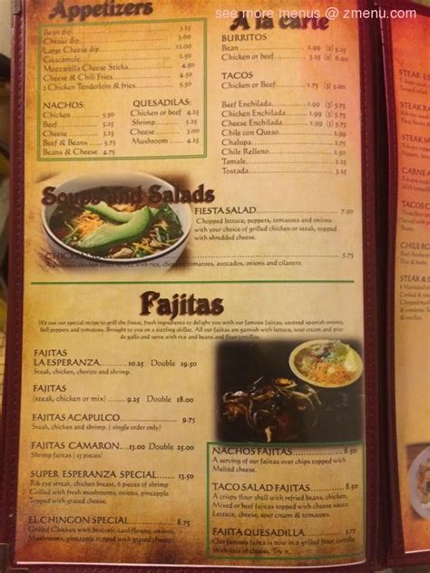 Menu at La Esperanza Mexican Restaurant, Middlesboro, 471 N 12th St