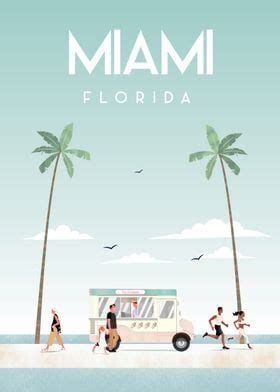 Miami Poster Picture Metal Print Paint By Caravan Studio