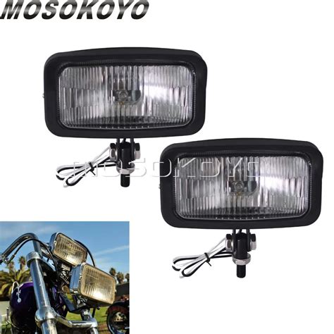 2pcs Vintage Square Headlight Motorcycle Rectangular Front Lamp 55w