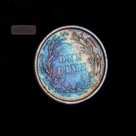 1892 Barber Dime Rainbow Toning