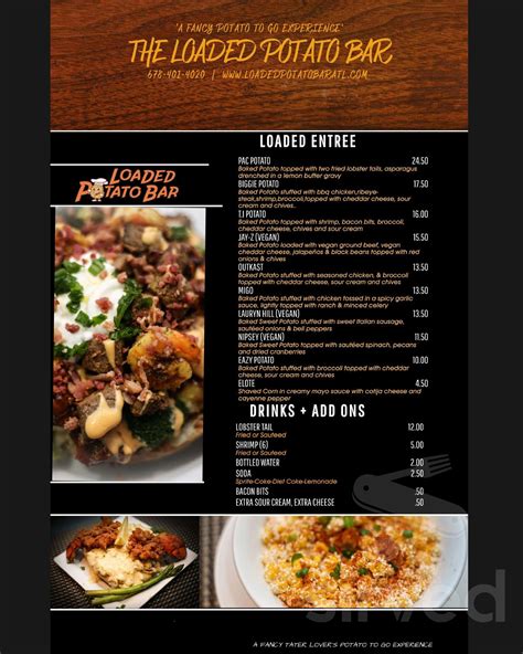 Menu For Loaded Potato Bar In Atlanta Ga Sirved