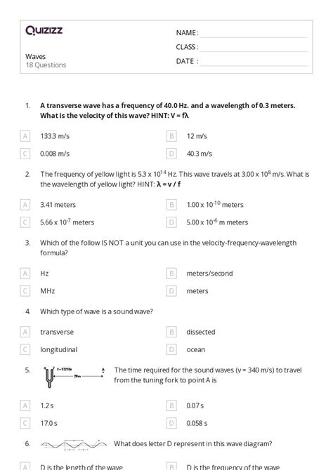 Oscillations And Mechanical Waves Worksheets On Quizizz Free