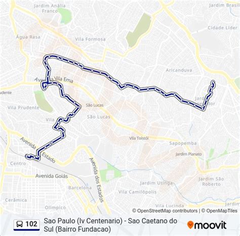 Rota da linha 102 horários paradas e mapas Sao Paulo Iv Centenario