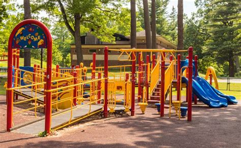 Kids Playground with Slides, Fun Activities Stock Photo - Image of decline, ramp: 220726638