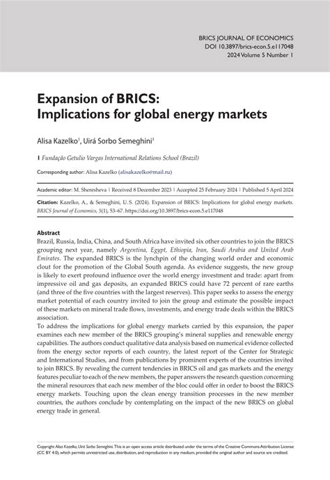 PDF Expansion Of Brics Implications For Global Energy Markets