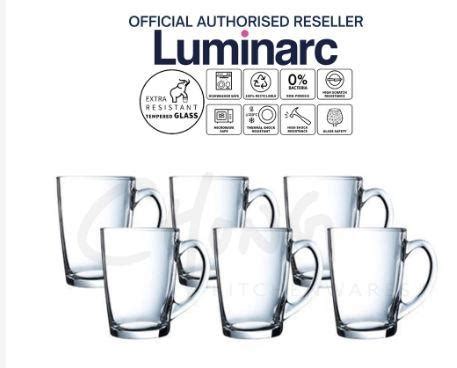 Luminarc New Morning Mug Set Of 6 S Hot Coffee Tea Handle Tempered Glass Dishwasher Microwave