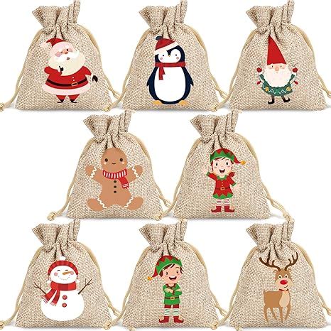 Amazon Moretoes Pcs Christmas Burlap Gift Bags With Drawstrings