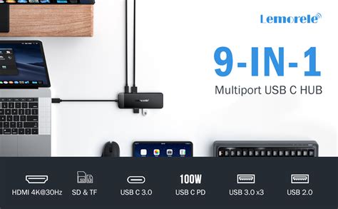 Lemorele Hub Usb C 30 Usb C Hdmi 9 En 1 Adaptador Con 4k 3 Usb 30