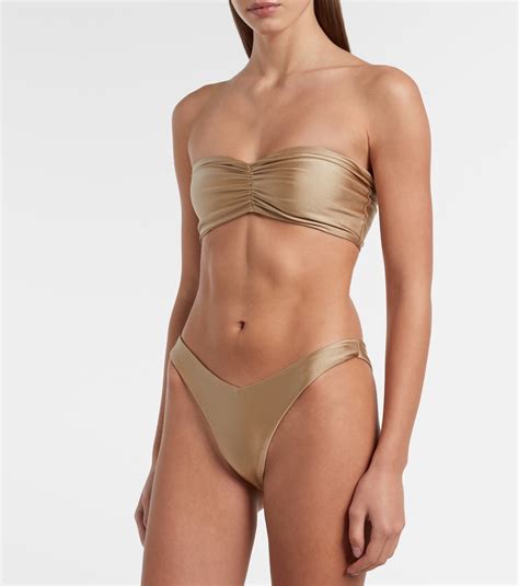 Ava Metallic Effect Bandeau Bikini Top In Beige Jade Swim Mytheresa