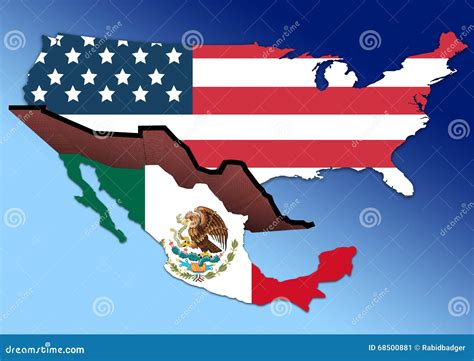 Usa And Mexico Border Map With National Flags Cartoon Vector ...