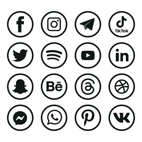 Black and white Social media icons set Logo Vector Illustrator network ...