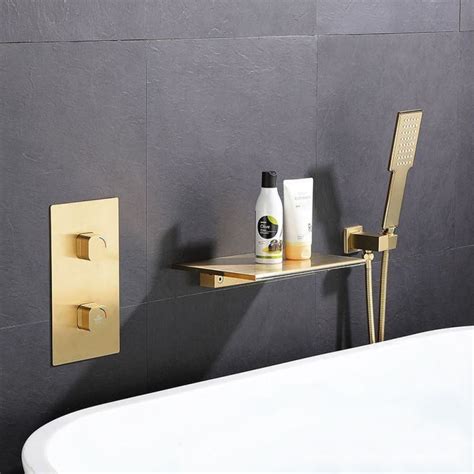 Wannenarmatur Wasserfall Wandmontage Mit Handbrause In Chrom Schwarz Gold