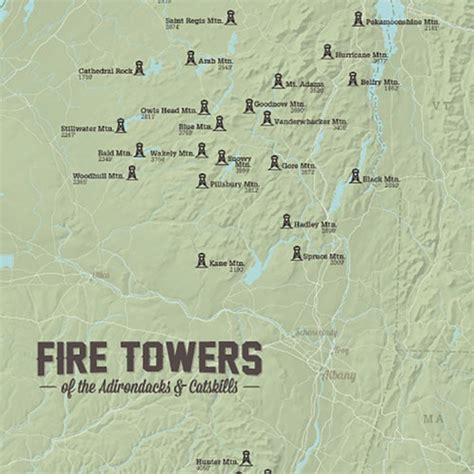 adirondack fire tower challenge map print etsy canada