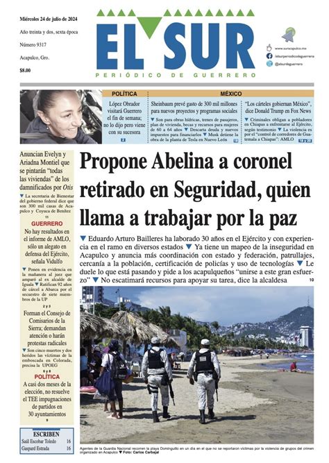 El Sur Peri Dico De Guerrero Portada De Este De Julio De El