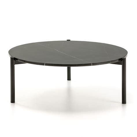 Thai Mobilier Table basse ronde marbre et métal noir Guaie