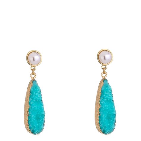 K Gold Pearl Turquoise Tear Drop Earrings Brandalley