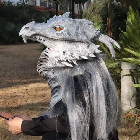 Realistic Gray Dragon Mask Halloween Rubber Mask Cosplay Etsy