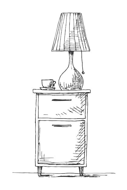 Premium Vector Bedside Table With A Lamp Vector Illustration In