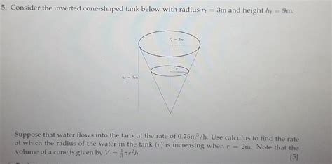 Solved 5 Consider The Inverted Cone Shaped Tank Below With Chegg