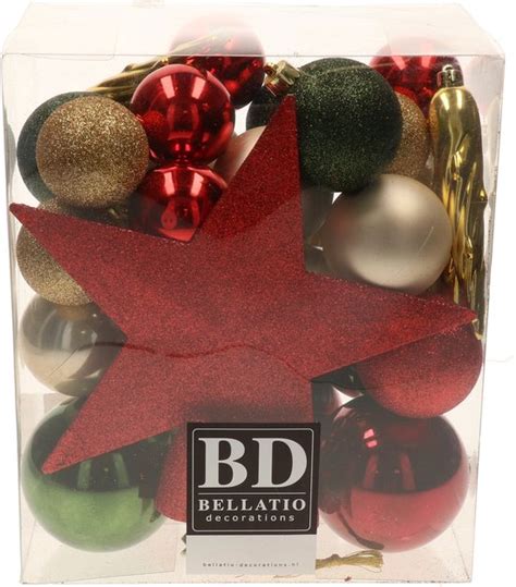 Bellatio Decorations Kerstballen Met Piek 33 Stuks Rood Groen