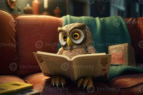 Cute Owl Reading Book Sofa Generate Ai Stock Photo At Vecteezy