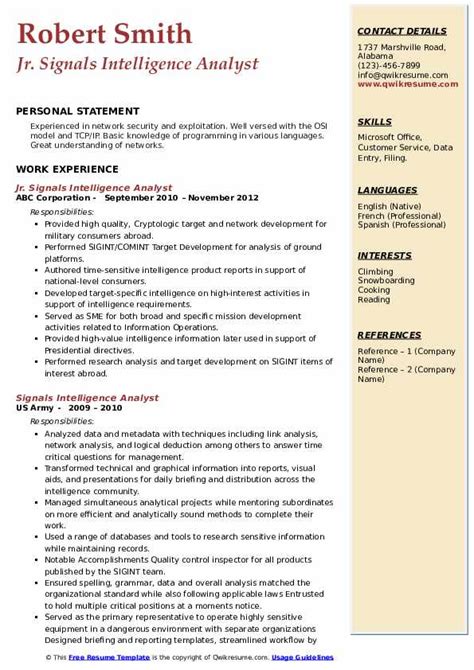 Signals Intelligence Analyst Resume Samples Qwikresume