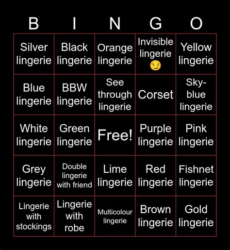 Lingerie Bingo Bingo Card