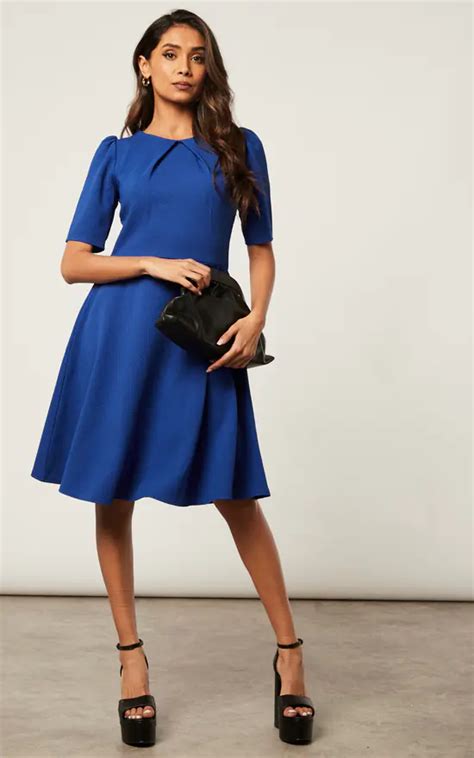 Royal Blue Pleated Skater Dress Silkfred Us