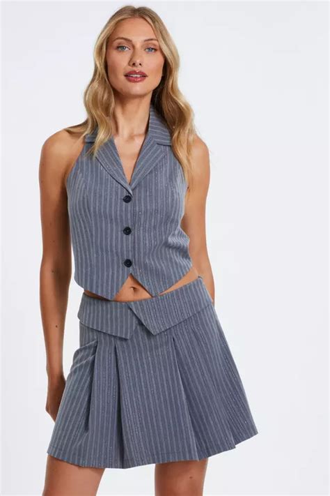 Grey Stripe Pleated Mini Skirt Quiz Clothing