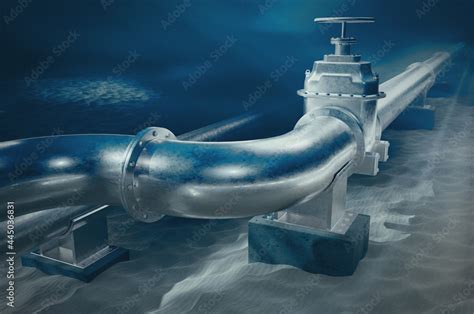 A Metal Gas Pipeline On Ocean Bottom Underwater D Illustration Of The