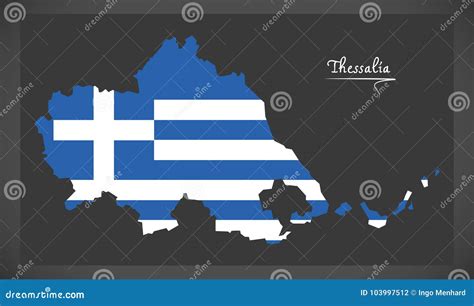 Thessalia Map of Greece with Greek National Flag Illustration Stock ...