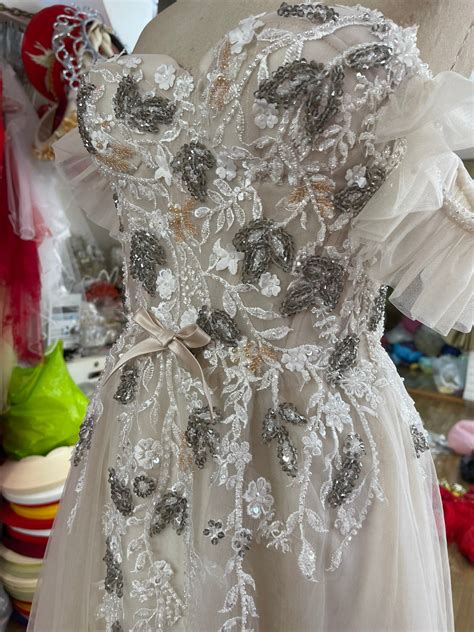 Short Sleeves Or Flutter Sleeves Beige Nude Floral Lace Wrap A Line Wedding Dress With Sweep