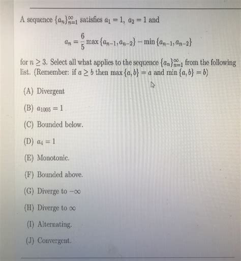 Solved A Sequence Anti Satisfies A1 1 Az 1 And 6 An Chegg