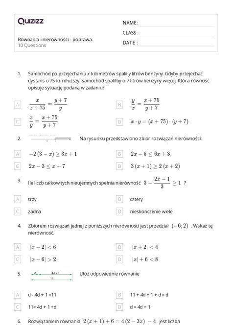 Ponad R Wnania I Nier Wno Ci Arkuszy Roboczych Dla Klasa W