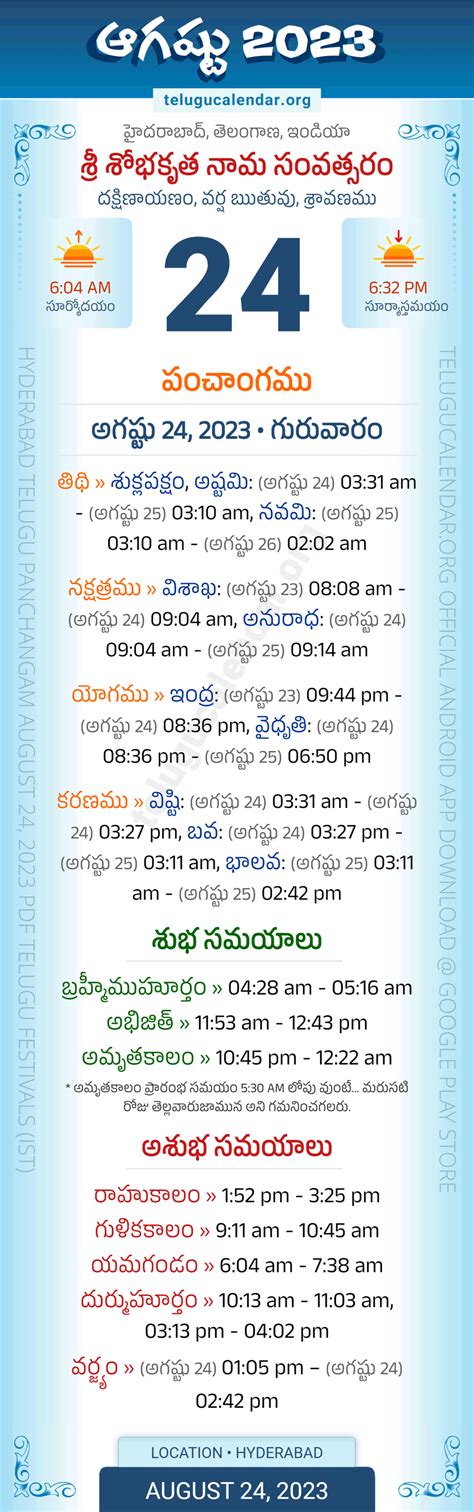 Telangana Panchangam August 24 2023 Telugu Calendar Daily