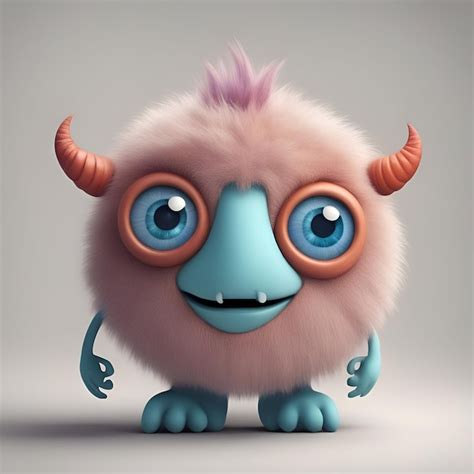 Premium Photo Funny Cartoon Monster With Horns And Blue Eyes 3d Rendering