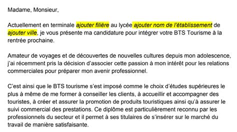 Lettre De Motivation Bts Tourisme Exemple Et Mod Le T L Charger