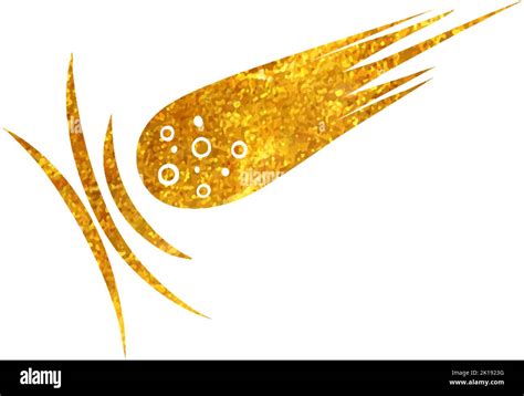 Hand Drawn Comet Icon In Gold Foil Texture Vector Illustration Stock