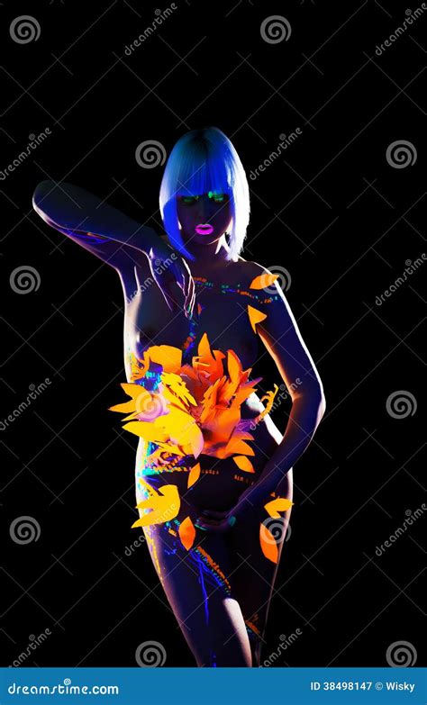 Alluring Slim Woman Posing Naked Under Neon Light Stock Image Image Of Effect Dancer 38498147